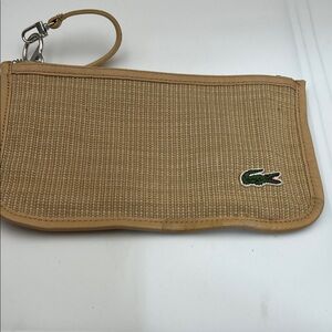 ⸻

Lacoste Tan Canvas Wristlet / Zip Pouch with Croc Logo